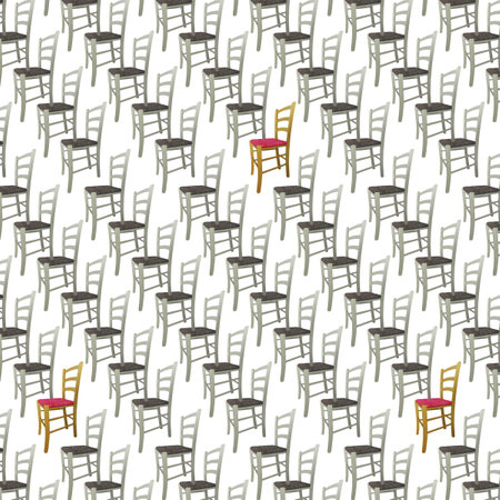 Pattern made of gray Wooden Chairs on White Background - Photos Collageの写真素材