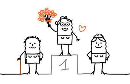 Hand drawn Cartoon Grand-Mothers, the Best one the podiumのイラスト素材