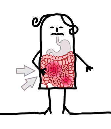 Hand drawn Cartoon Woman suffering because of Crohn's Diseaseのイラスト素材