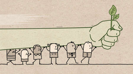 Hand drawn Cartoon Protesting People with Big Green Fistの写真素材