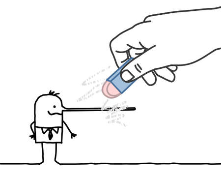 Hand drawn Big Hand, Erasing the Long Nose of a Liar businessmanのイラスト素材