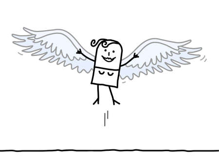 Hand drawn Cartoon Free Woman Flying with Wingsのイラスト素材
