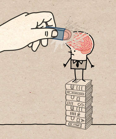Hand drawn big hand, Erasing the Brain of a Cartoon Erudite manの写真素材