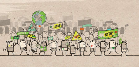 Hand drawn Cartoon Protesting and Walking group of People - Ecologicalの写真素材