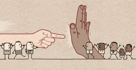 Hand drawn Cartoon Protesting Black People, Stopping Racismの写真素材