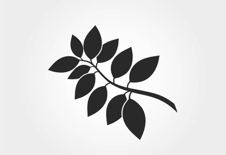 Sprig with leaves black silhouette. plant design element. isolated vector hand drawn imageのイラスト素材