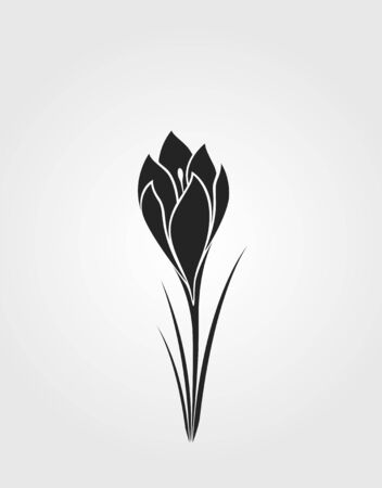 crocus flower black silhouette. spring flower design element. isolated vector imageのイラスト素材