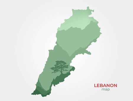 double exposition Lebanon map. Lebanon symbol image with mountains landscape and cedar treeのイラスト素材
