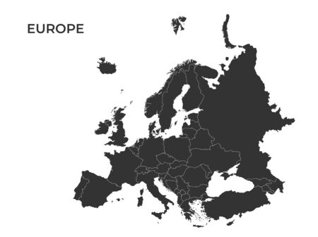 Europe vector map. black silhouette isolated template map separated all countries of continentのイラスト素材