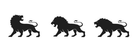 lion icon set. vector silhouette image of animal for emblem  . courage, valor and power symbolのイラスト素材
