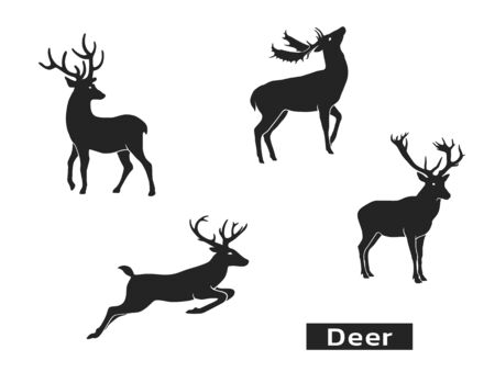 deer silhouette set. Christmas design elements. Christmas symbols and icons. wildlife symbols. isolated vector image of animalのイラスト素材