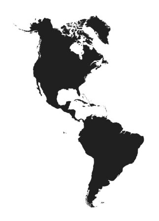 map of north and south america. isolated vector black silhouette image of western world, continent of americaのイラスト素材