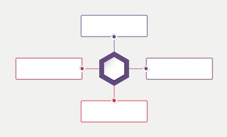 colourful business infographic template flowchart with hexagon and four text boxes. graphic vector imageのイラスト素材
