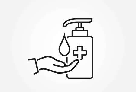 disinfect hands icon. Virus protection and disease prevention sign. hand hygiene sanitizer bottle.のイラスト素材