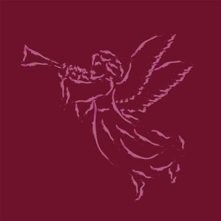angel herald with trumpet sketch on a red background. christmas symbolのイラスト素材