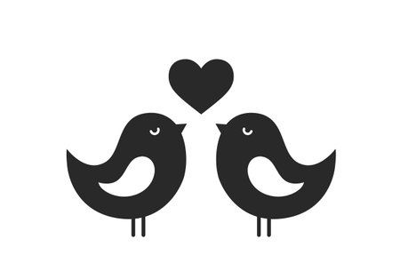 love birds with heart. love symbol. valentines and love symbol. isolated vector image in flat styleのイラスト素材