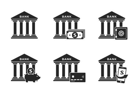banking icon set. pictograms with dollar sign. credit, finance and bank save money symbols in simple styleのイラスト素材
