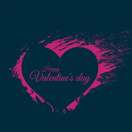 happy valentines day. valentines greeting card with purple abstract grunge heart on darck blue backgroundのイラスト素材