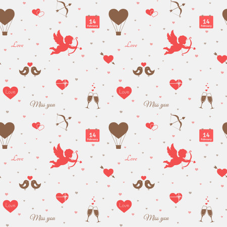 valentines day seamless pattern. romantic background with hearts, cupids and love symbolsのイラスト素材