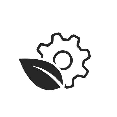 Eco technology line icon. mechanical gear and leaf. eco friendly, environmental and industry symbol. isolated vector image in flat styleのイラスト素材