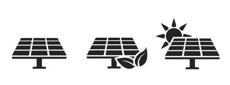 solar panel icon set. eco friendly, sustainable, renewable and alternative energy symbols. isolated vector imagesのイラスト素材