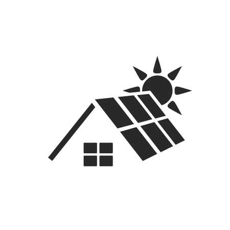 house solar energy icon. roof with solar panel. sustainable, renewable and alternative energy symbol. isolated vector imageのイラスト素材