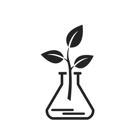 Environmental chemistry line icon. non-toxic symbol. eco, laboratory, research and science symbol. chemical flask with plant sproutのイラスト素材