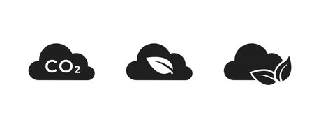 zero emissions icon set. co2 emissions, carbon dioxide pollution. clean air, eco and environment...