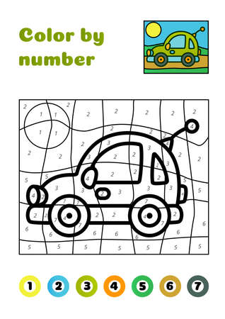 Cartoon cute green car. Color by number. Vector EPS 10のイラスト素材