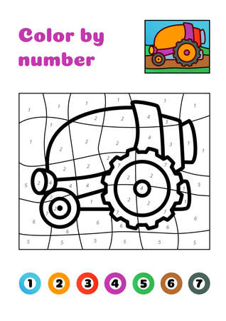Cartoon purple cosmic car. Color by number. Vector EPS 10のイラスト素材