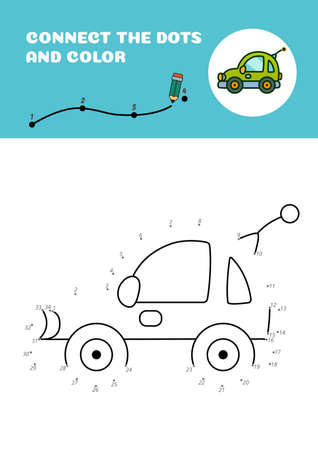 Connect the dots and color. Green car. Vector EPS 10のイラスト素材