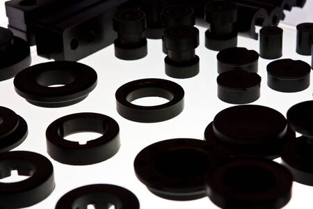 Many shapes of black industrial part made by rubberの写真素材