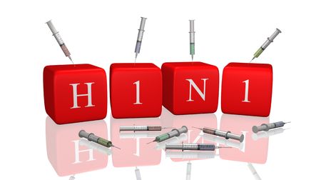 H1N1 on cubes with multiple syringes.の写真素材
