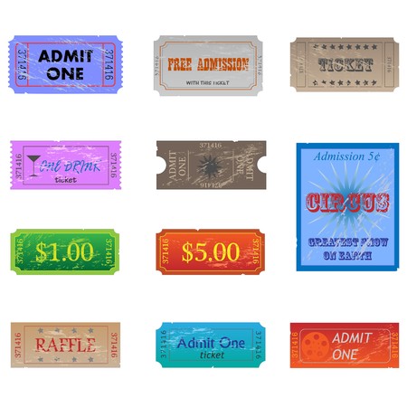 Image of various vintage and worn tickets.のイラスト素材
