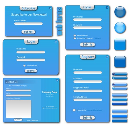 Colorful blue web template with forms, bars and buttons.のイラスト素材