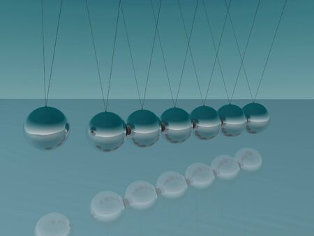Image of Newton's Cradle on a blue background.
