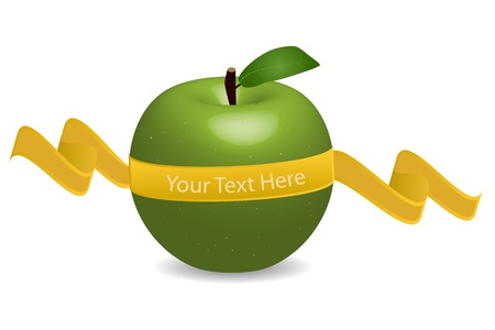 Image of an apple with a banner with editable text isolated on a white background.のイラスト素材