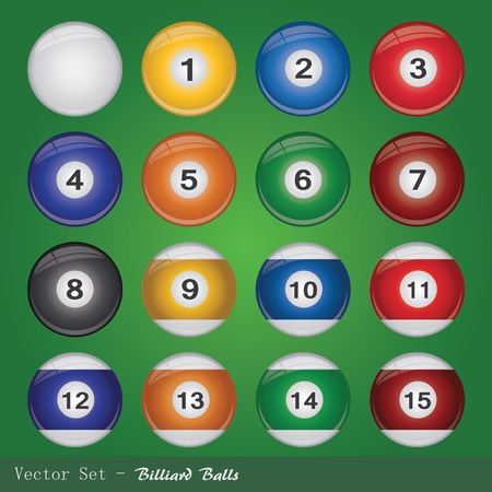 Image of colorful billiard balls on a green background.のイラスト素材