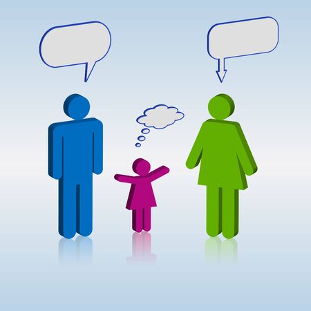 Illustration of a family with chat bubbles.のイラスト素材