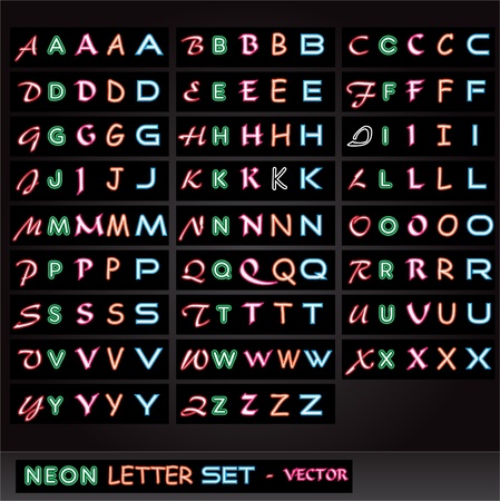 Image of colorful neon letters on a black background.のイラスト素材