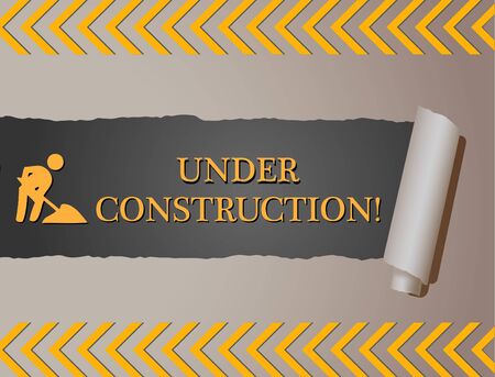 Image of an "Under Construction" sign behind torn paper.のイラスト素材