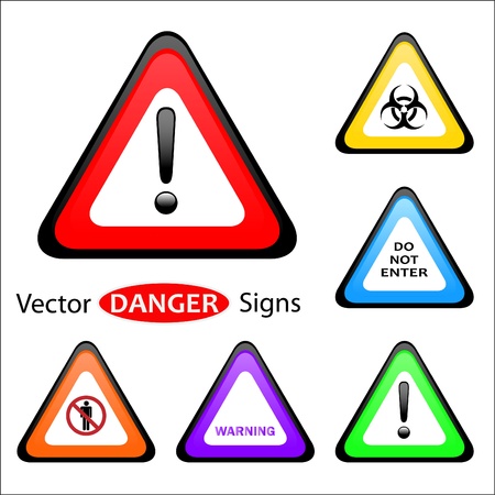 Image of various warning signs isolated on a white background.のイラスト素材