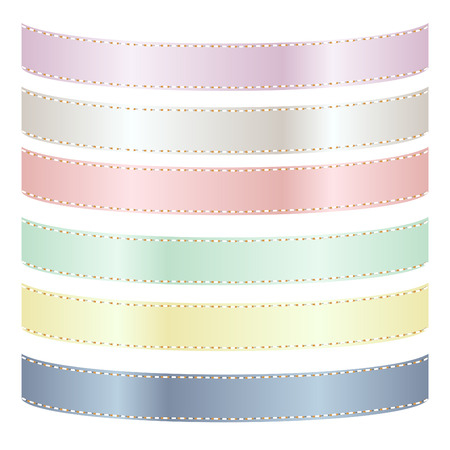 Image of six pastel satin ribbons isolated on a white background.のイラスト素材