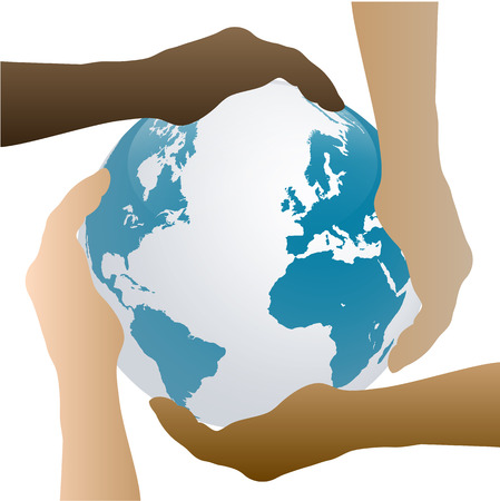 Image of the earth being held by hands isolated on a white background.のイラスト素材