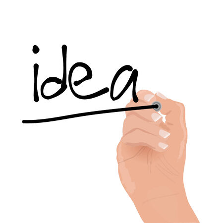 Illustration of a hand writing the word "idea".のイラスト素材