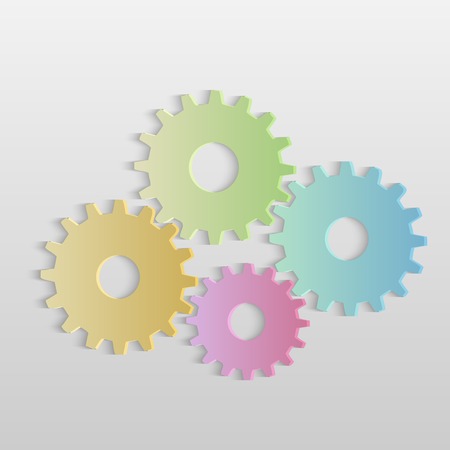Illustration of colorful gears isolated on a white background.のイラスト素材