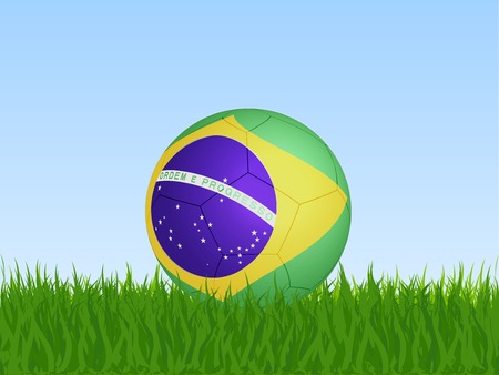 Illustration of a Brazil soccer ball on grass.のイラスト素材