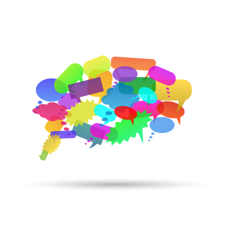 Illustration of colorful chat bubbles isolated on a white background.のイラスト素材