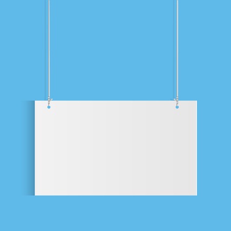 Illustration of a hanging sign against a colorful blue background.のイラスト素材
