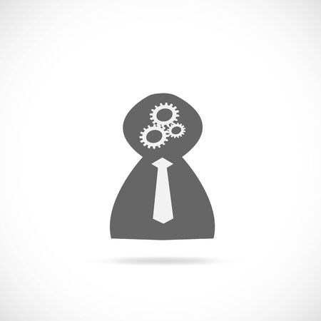 Illustration of a business person with brain gears isolated on a white background.のイラスト素材